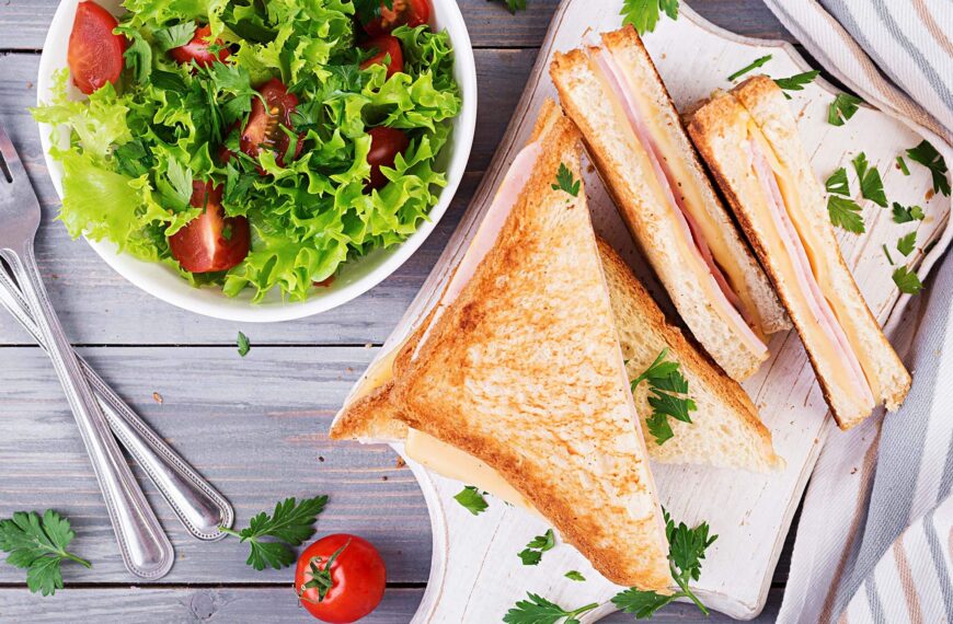Sandwich with ham cheese and salad
